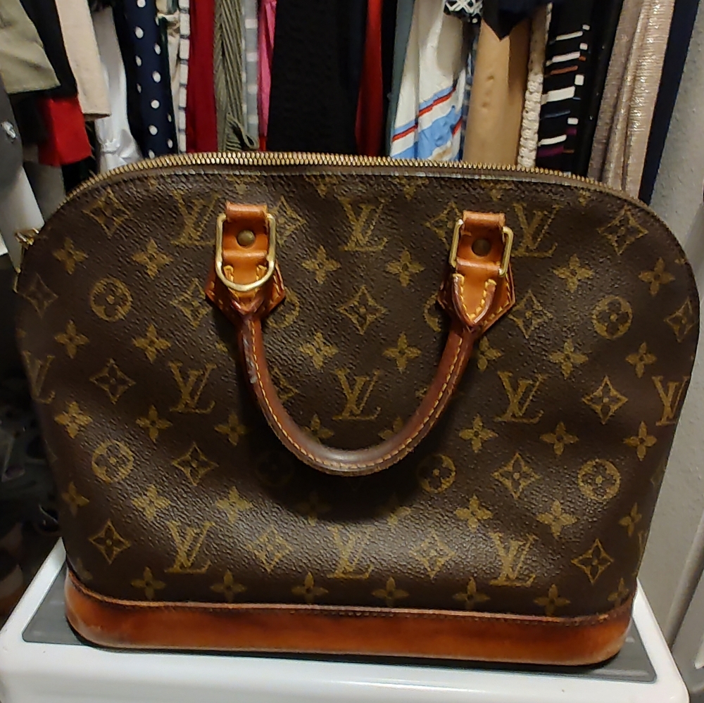 Louis Vuitton Brown Monogram Satchel with Scarf Accent - Alma Bag Used - Picture 3 of 14